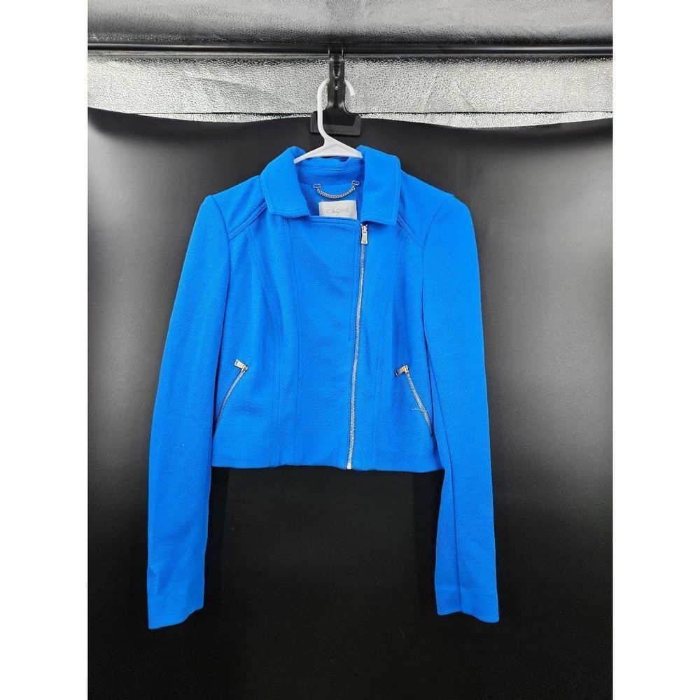 Cache moto crop Zip light coat Blazer jacket stretch bolero blue Size 8.